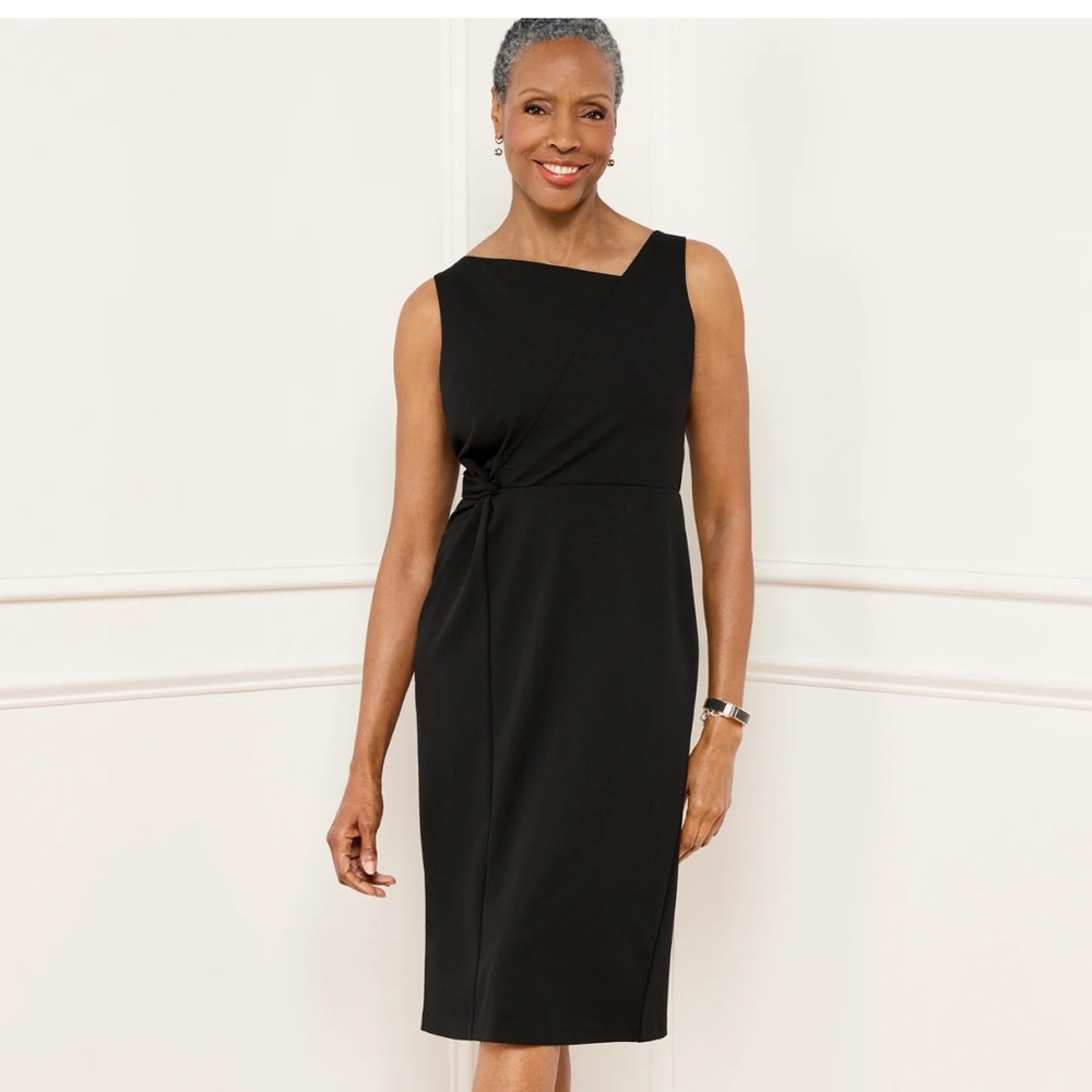 Talbots Elegant Asymmetrical Neck & Twist Detail Black Sleeveless Event Dress 6